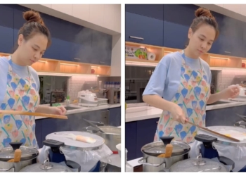 Đàm Thu Trang trổ tài làm món quê nhà, mặt mộc gây chú ý